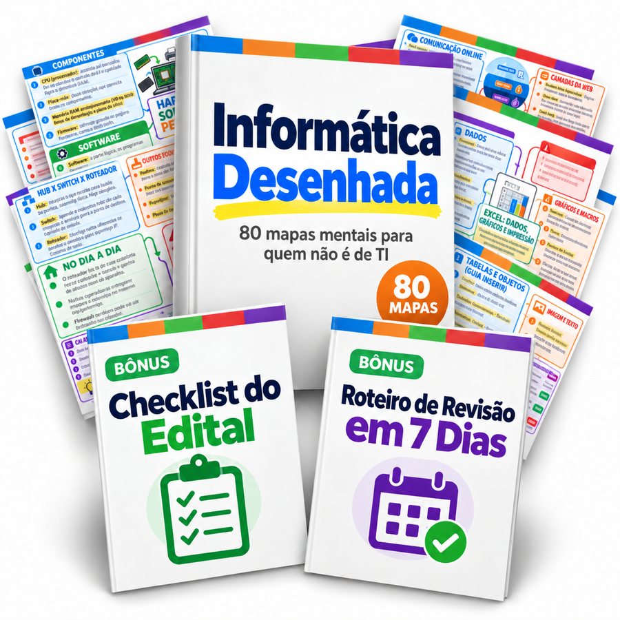 Informática Desenhada: 80 mapas mentais para quem não é de TI, com os bônus Checklist do Edital e Roteiro de Revisão em 7 Dias